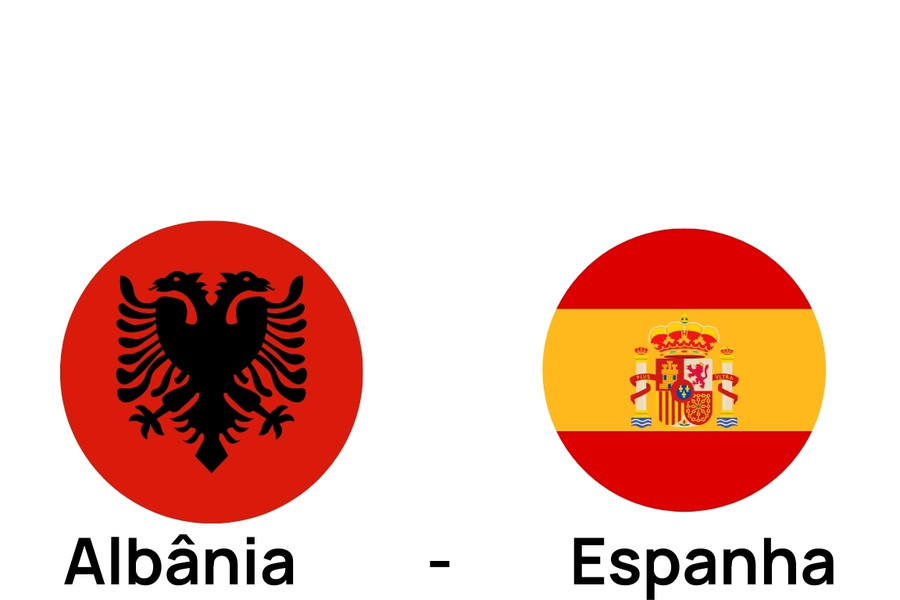 Imagem com as bandeiras da Albânia e da Espanha