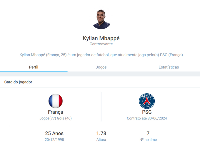 Mbappe page on 365scores