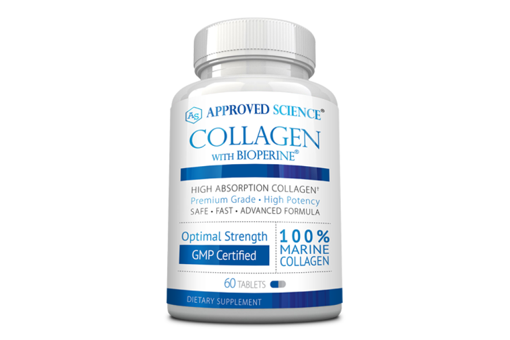 Stock image of a bottle of Collagen Pills supplement