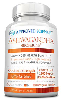 Stock image of a bottle of Ashwagandha dietary supplement