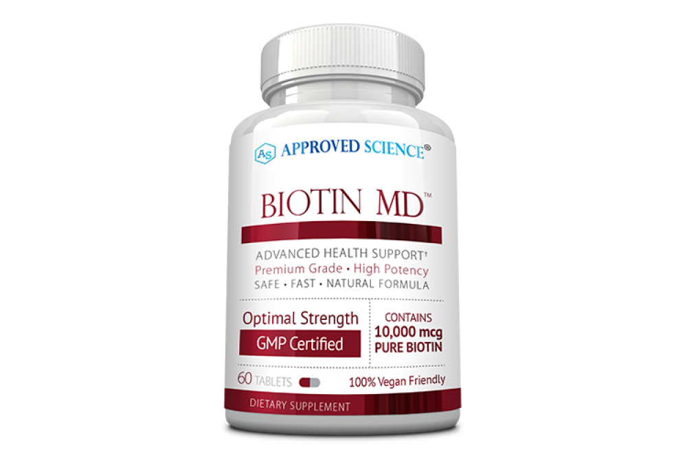 Stock image of a bottle of Biotin MD supplement