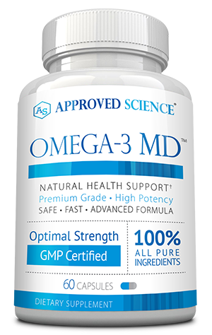 Stock image of a bottle of Omega-3 MD dietary supplement