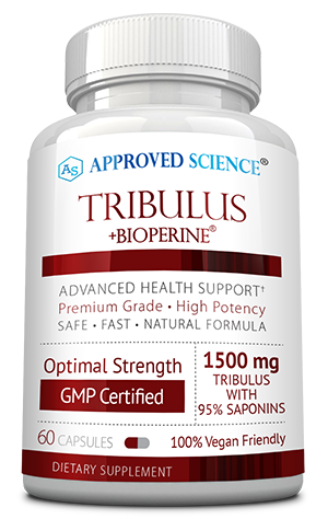 Stock image of a bottle of Tribulus dietary supplement