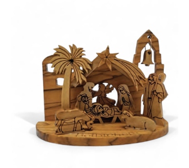 a wooden nativity scene with a manger scene