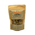 a bag of roasted cashews on a white background