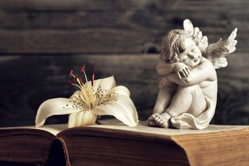 Cherub on top of the bible