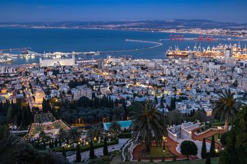  A view of Haifa Bay at sunset overlooking a large area