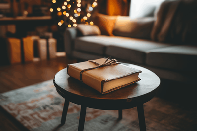 A Bible sitting on a table.