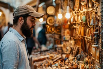 A man standing in a Jerusalem market.