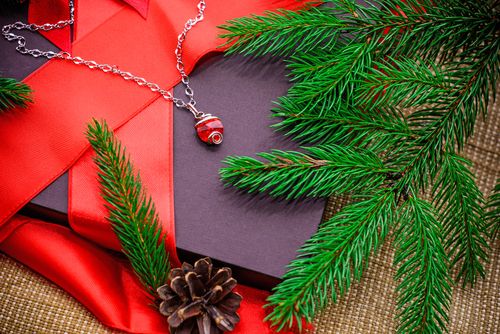 Christmas tree branches and gift ribbon