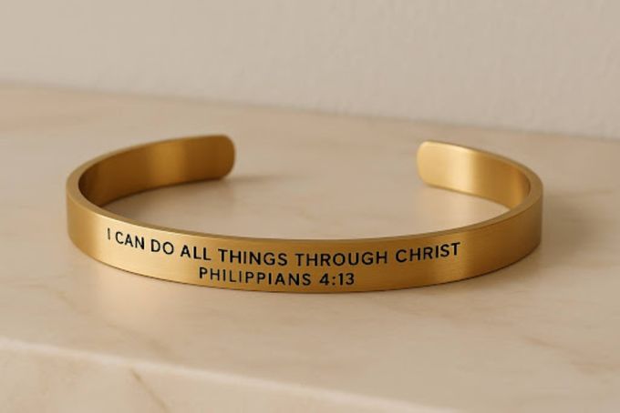 Engraved bracelet Christian jewelry for women.