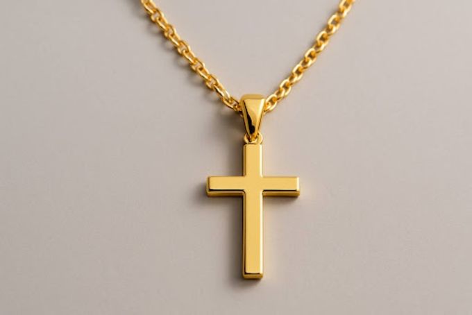 A gold cross pendant Christian jewelry for women.