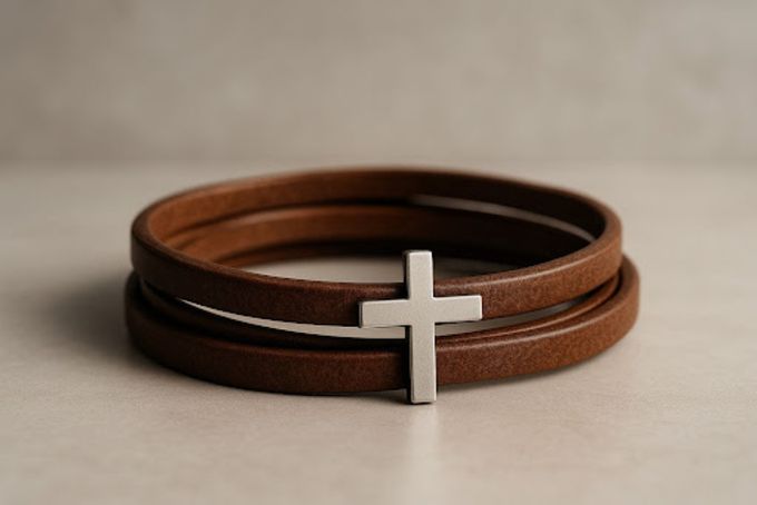 Cross leather bracelet Christian jewelry for women.