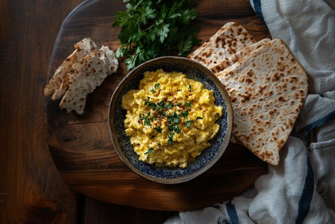 A bowl of matzo brei.