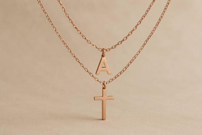 Personalized name + cross jewelry for Christian women.