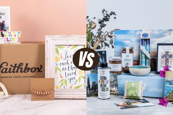 Artza and Faithbox Christian subscription boxes on a table.