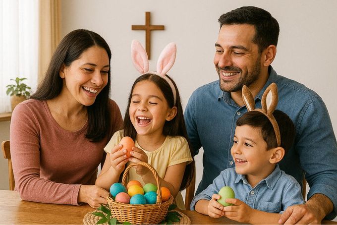 A Christian family celebrating Easter.