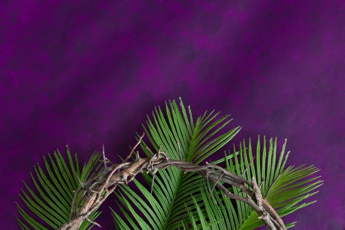 Crown of thorns resting on palm leaves