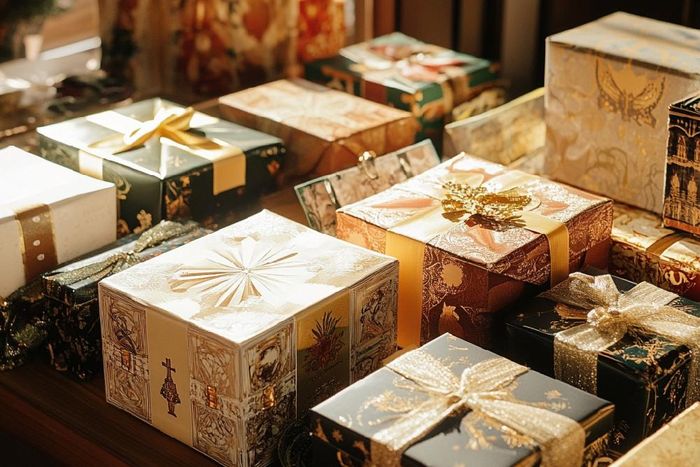 A bunch of boxes that are sitting on a table.