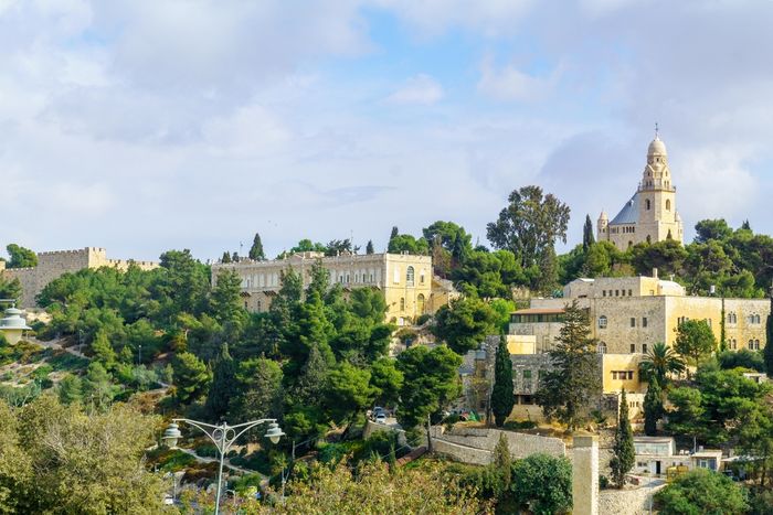 View of Dormition Abbey and the old city walls ion Jerusalem