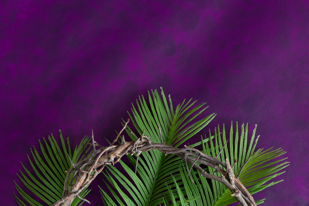 Crown of thorns resting on palm leaves
