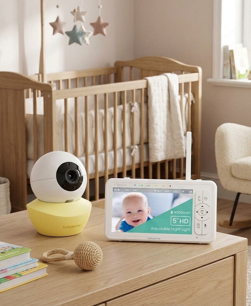 a baby monitor sitting on top of a wooden table