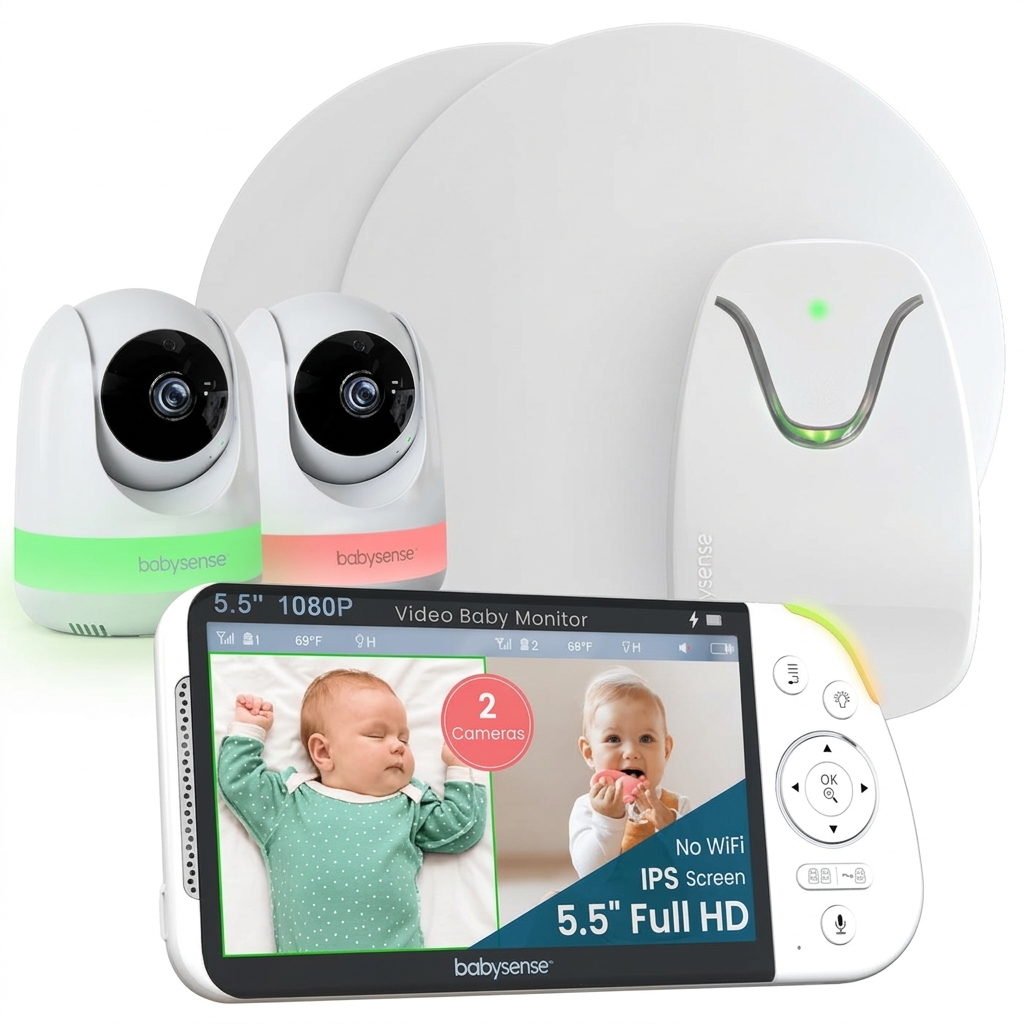 a baby monitor and two cameras next to it
