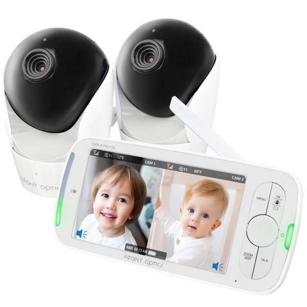 two baby monitors with a baby's picture on the screen
