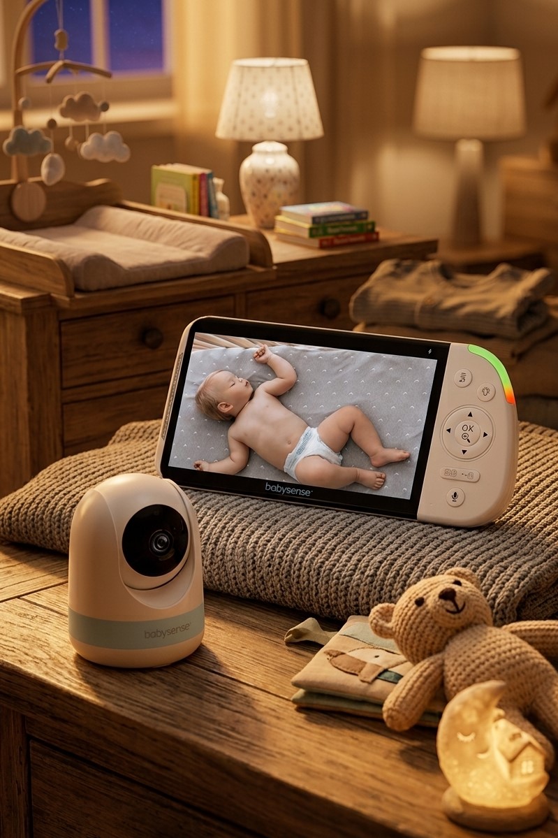 a baby monitor sitting on top of a wooden table