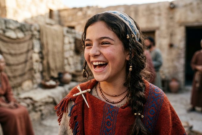 a young girl smiles while standing in a village