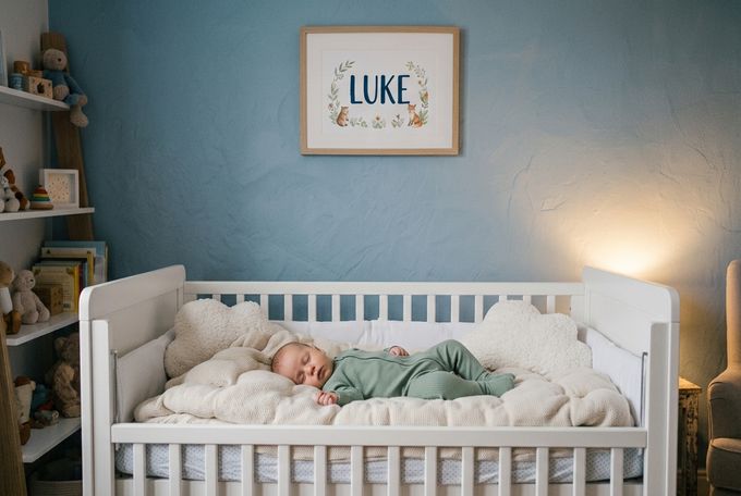a baby is sleeping in a white crib