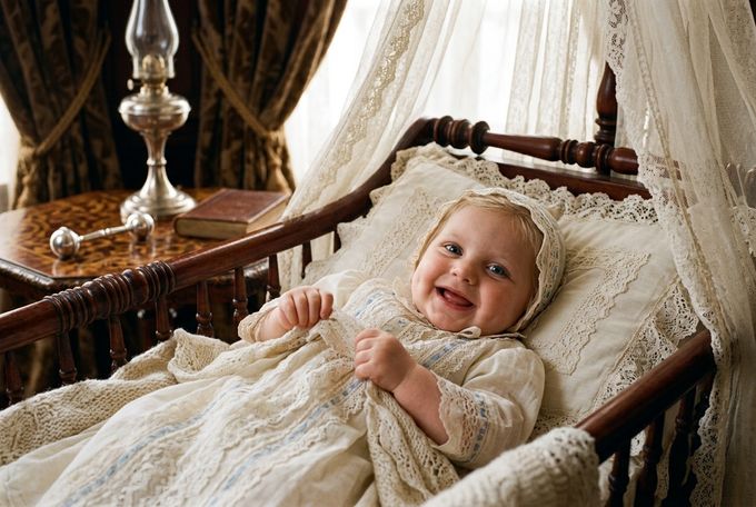 a baby laying in a bed with a blanket on it