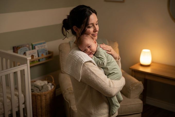 a woman holding a baby in her arms