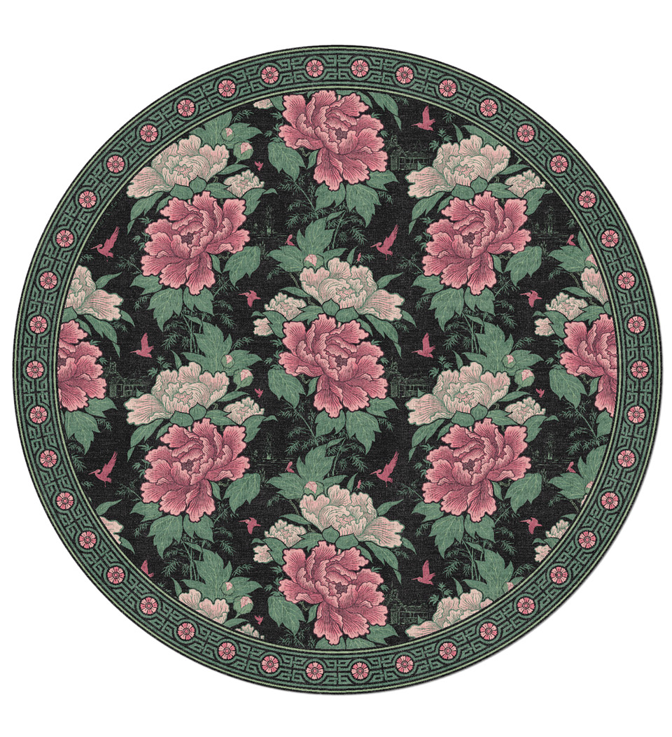 stock image of the Blooming Blush Green Round rug