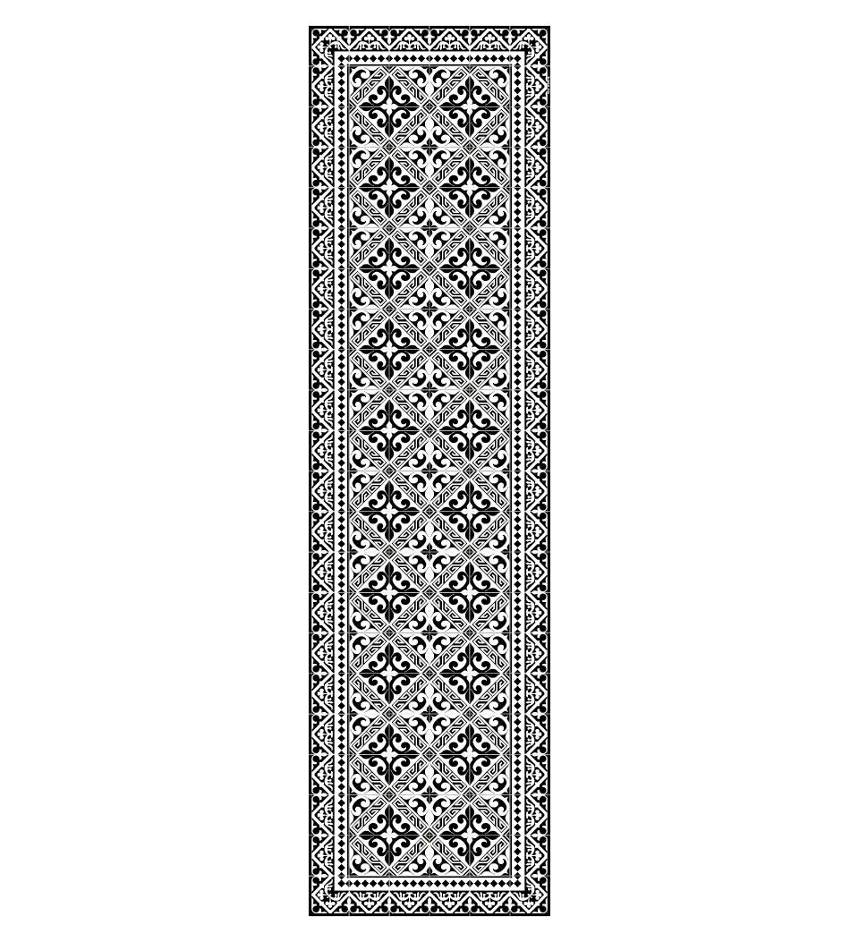 stock image of a  black and white patterned table runner 