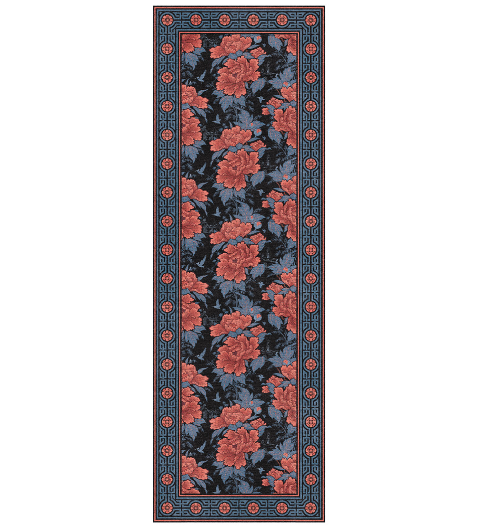 Grean and red Floral patterned rug  