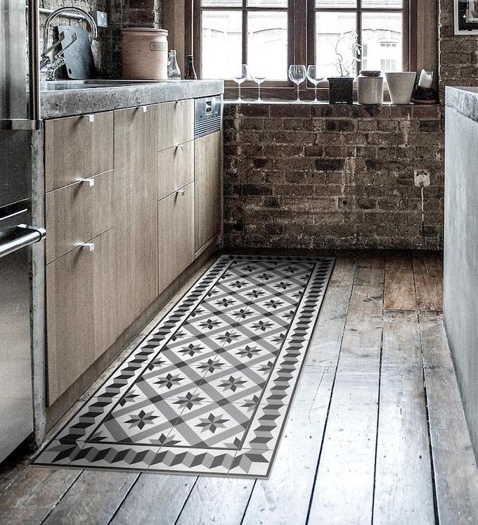 Gothic Silver Concrete vinyl kitchen rug