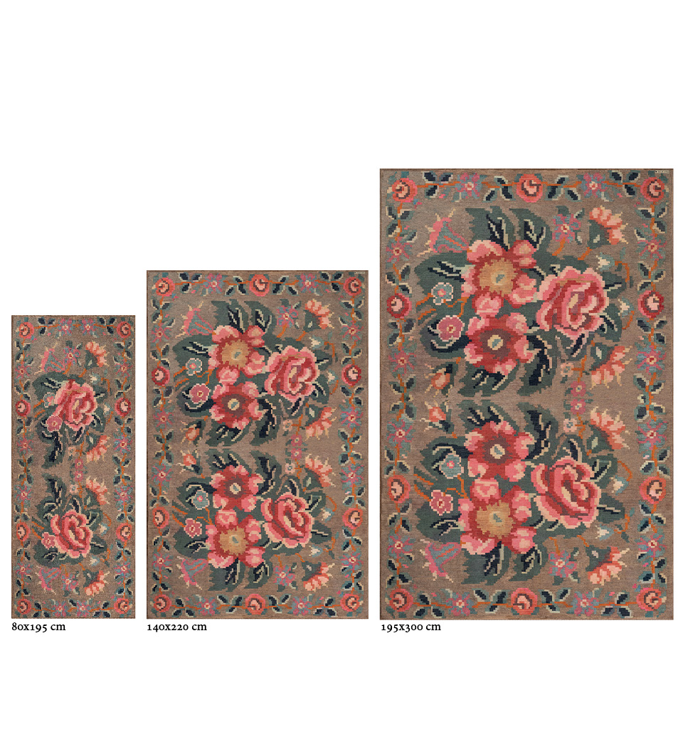 Stock image of 3 different Mary Natural rugs ranging in sizes from small to large