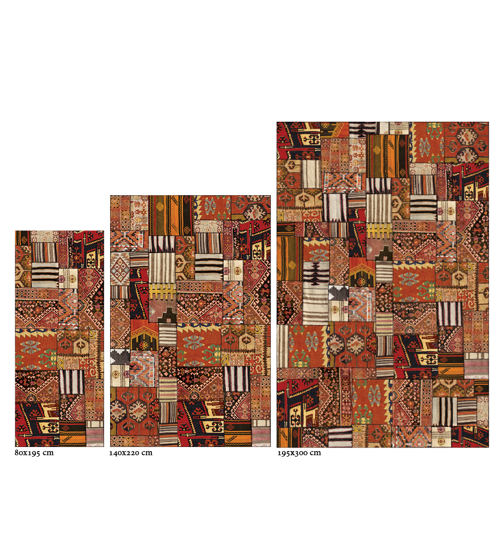 Stock image of different sizes of Quilt Kilim Rug