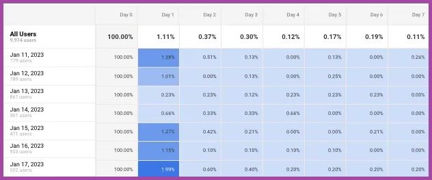 Google Analytics Cohort Analysis Table screenshot