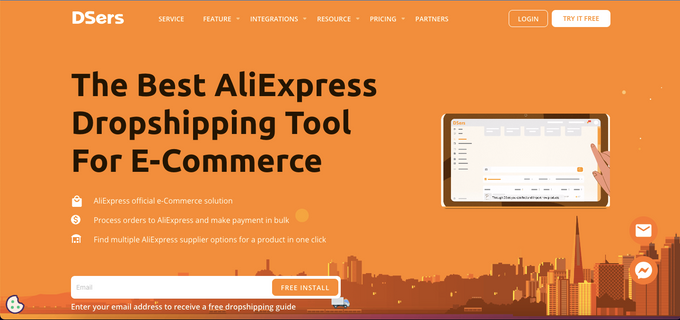 Homepage for DSer's AliExpress dropshipping tool