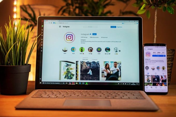 Laptop open to instagram page