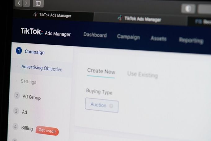 A computer screen open on a TikTok Ads Manager account.