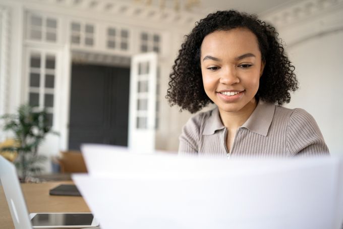 Woman looking at papers
