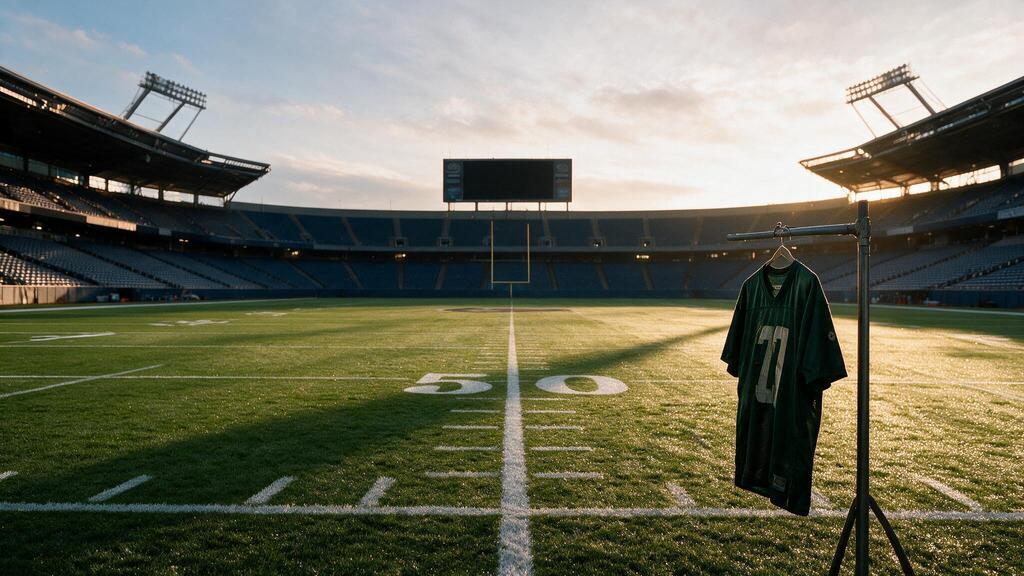a football field with a robe hanging on it