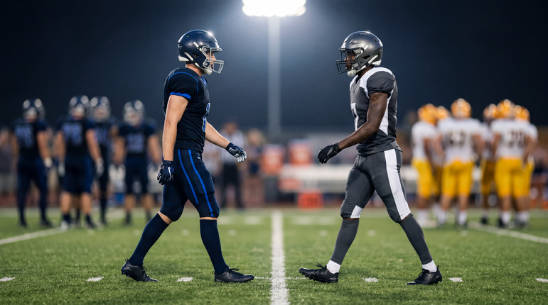 football players standing on top a field