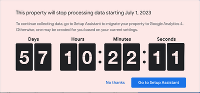 An image of a countdown clock, counting back to when the old GA version will be sunset