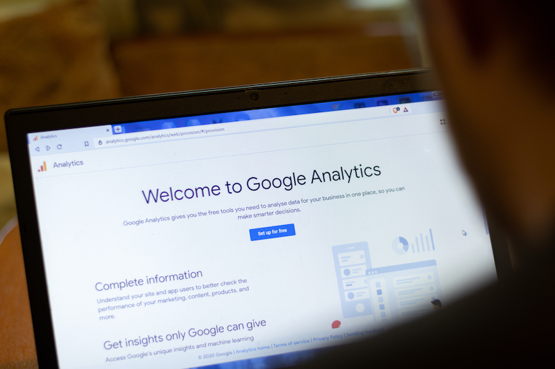 Computer screen showing Google Analytics homepage