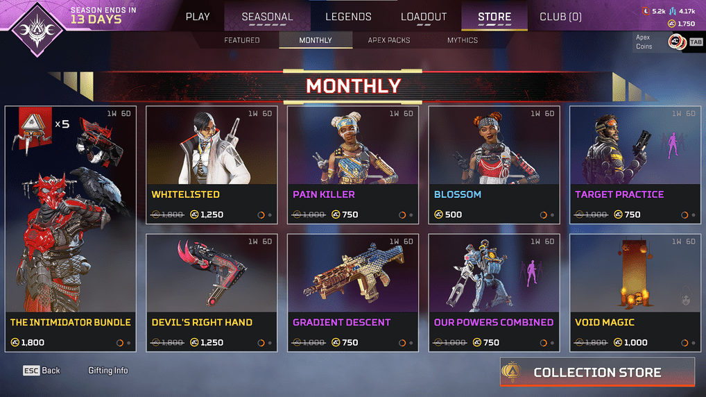 Apex Legends Monthly Store Section