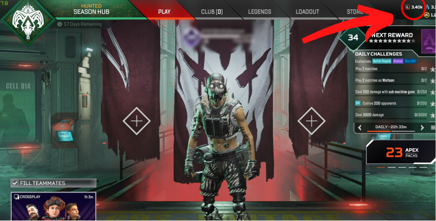 Screenshot of Apex Legends home screen